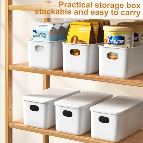 johgee 6er-Set Aufbewahrungsbox mit Deckel, PP Kunststoff, 6 x 2.8L (28 x10.5 x9.5 cm), Weiß