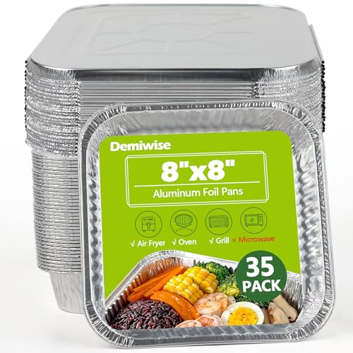 Image of Thickened 35 Pack Heavy Duty Aluminum Pans with Lids, 8x8 Square Disposable Aluminum Baking Pans, Small Foil Pans with lids for Cooking, Meal Prep, Catering, Events, Carton Packaging