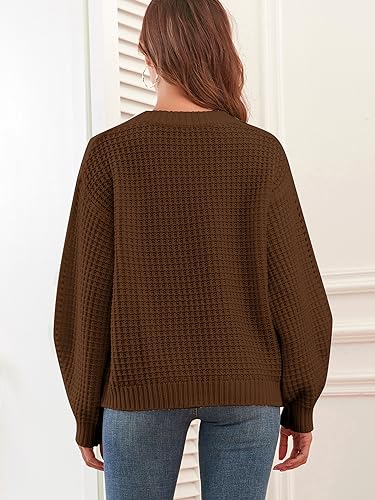 Image of ZAFUL Womens Sweater Cable Knit Oversized Sweaters Crewneck Long Sleeves Casual Knit Pullover Tops