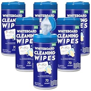 6 Pcs Whiteboard Cleaning Wipes Disposable Whiteboard Dry Erase Wipes for Cleaning Markers Home Classroom School Office, 4 x 5.5 Inch, 70 Count Per Pack