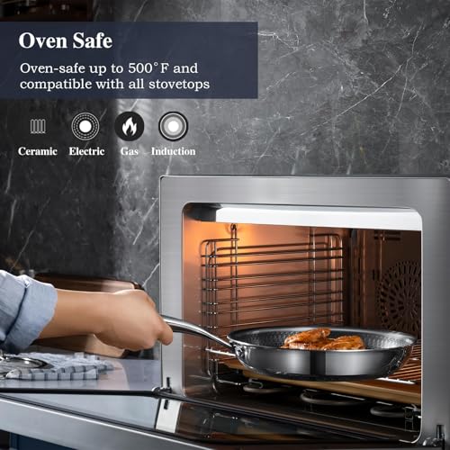 USELUCK 8 Inch Nonstick Frying Pan, Stainless Steel Skillet with Honeycomb Surface, Induction Compatible, Oven & Dishwasher Safe, PFAS-Free Cookware - Image 4