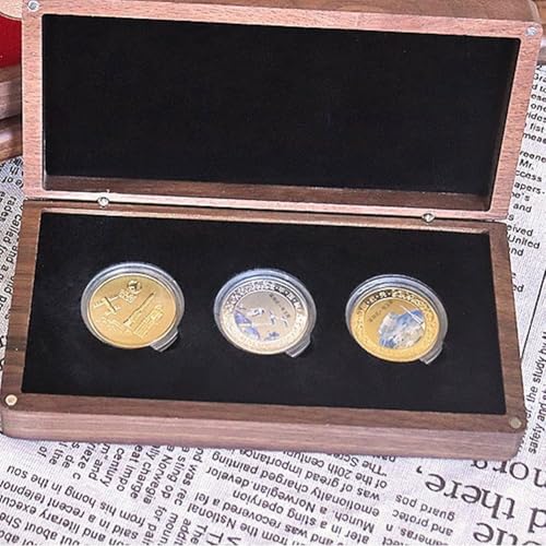 Caja de exhibición y soporte para monedas de dólar de plata en madera 7
