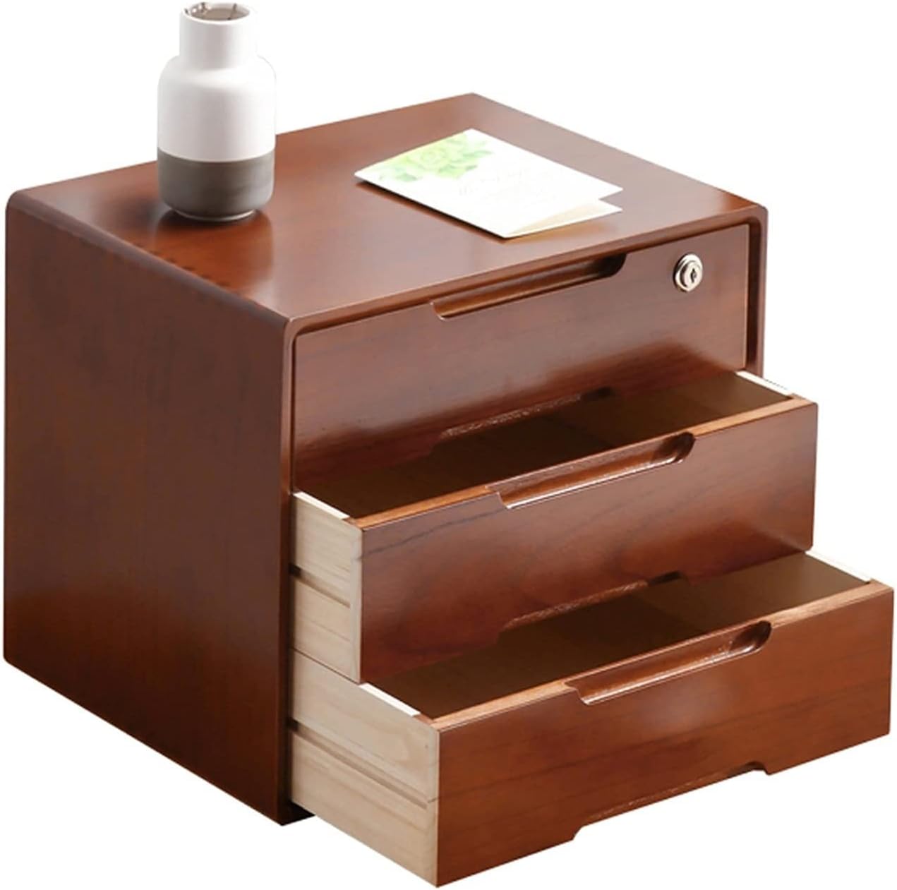 Desktop Organizer Storage Box - Desktop File Cabinet, Solid Wood Storage Box with Lock, Rustic Dresser, Desk Drawers Organizer and Accessories, Locking Filing Cabinet (Size : 3 Drawer)