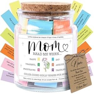 NewEleven Mothers Day Gifts For Mom, Birthday Gifts For Mom From Daughters, Son – New Mom Gift, Mother In Law – Bible Jar For Mom – Decorative Glass Inspirational Scripture Jar with 92 Bible Verse