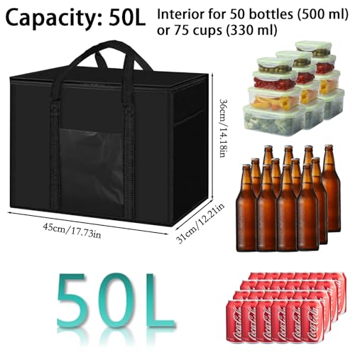 Groß Kühltasche Faltbar 50L Isoliertasche Kühlbox Kühlkorb für Essen, Groß Picknicktasche Thermotasche für Outdoor BBQ Camping,Einkaufen,45X31X36cm