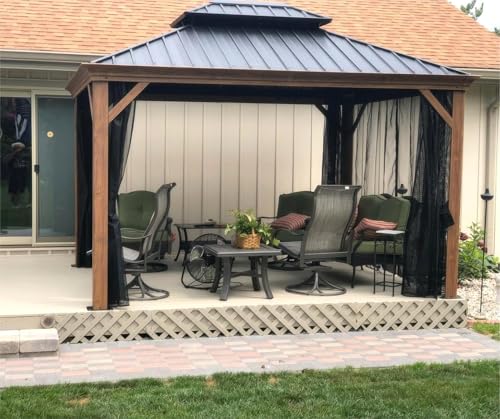 Purple Leaf 10'x12' Galvanized Steel Patio Gazebo with Teak Finish Double Roof
