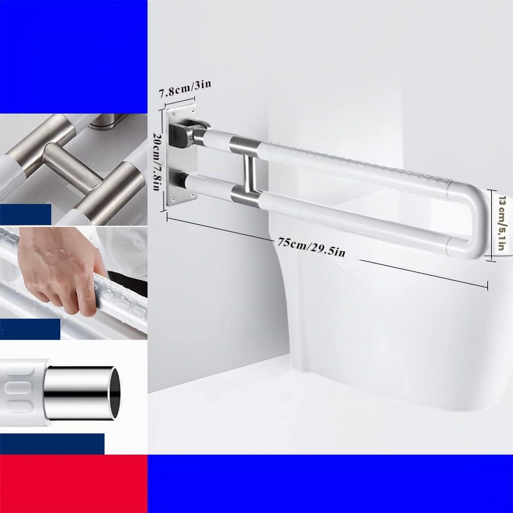 STÜTZKLAPPGRIFF WANDGRIFF Edelstahl Wandstützgriff Klappbar WC Haltegriff Klappbar Wandhalterungs Handicap Haltegriffe Haltegriff Safe Geländer Badewanne für Senioren Behinderte Schwangere Weiß (75cm)