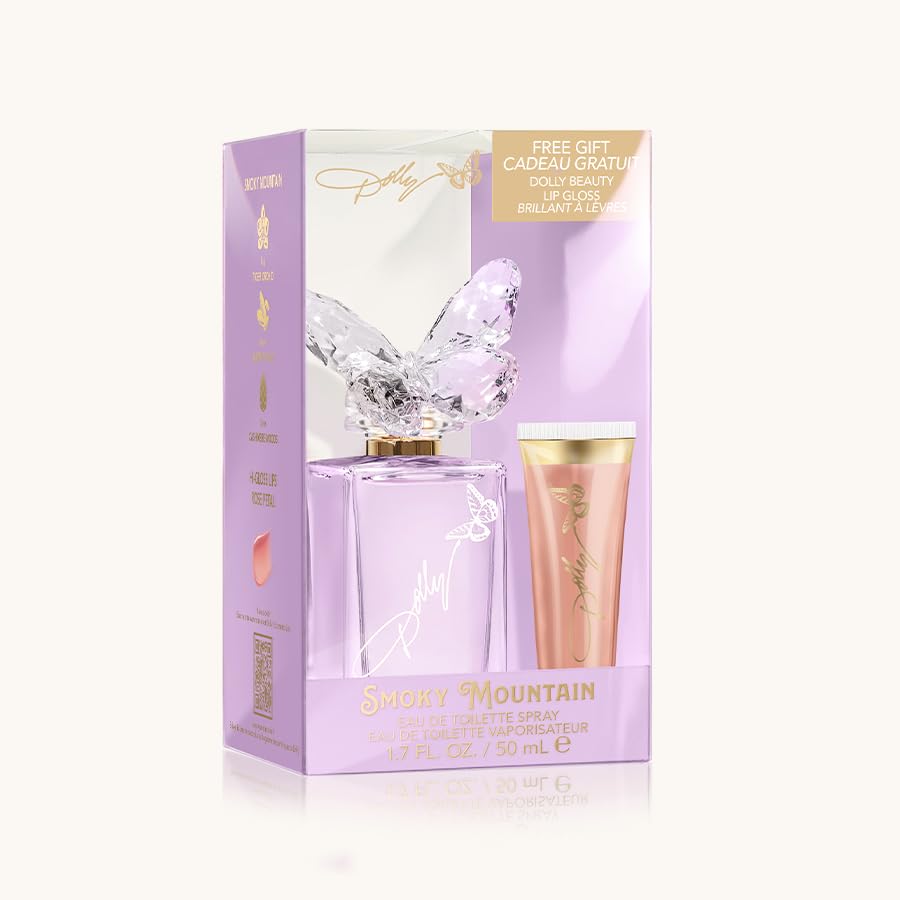 SCENT BEAUTY Dolly Parton Smoky Mountain Eau de Toilette and Lip Gloss – Fruity Floral Perfume for Women with Tiger Orchid, Tonka & Cashmere Woods – Long Lasting Feminine Fragrance – 1.7Fl Oz