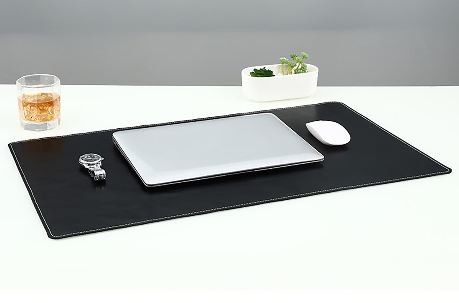 Tappetino da scrivania in vera pelle retrò, Sottomano per mouse da ufficio/laptop, protezione per la scrivania, Tappetino antiscivolo extra large per tastiera e mouse(Black,100x55cm)