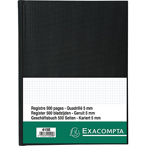 Exacompta 415E Geschäftsbuch DIN A4 (kariert 110 g/qm Inh. 500 Blatt, 1 Stück) schwarz