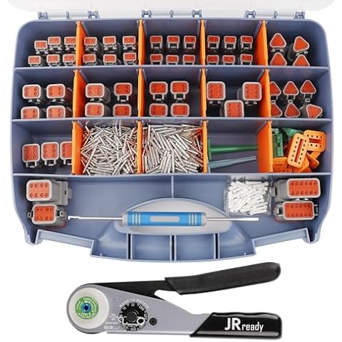 JRready ST6359 Deutsch Connector Kit, 2 3 4 6 8 12 Pin DT Connectors, Size 16 Solid Contacts 16-20AWG, Deutsch Crimp Tool, Deutsch Pin Removal Tool. Waterproof Automotive Electrical Connectors Cover