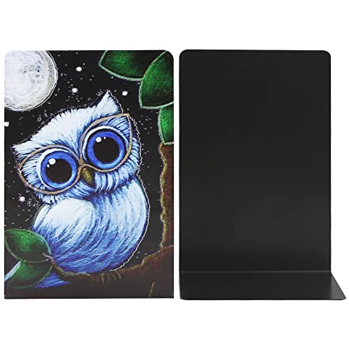 Cute Owl Bookends Metal Book Ends,Cartoon Big Eyes Owl Moon Night Book Ends Student Kids Bookends Office Desk School Decoration Bookshelf Book Organizer For Christmas Birthday Teacher Study Gift #TOP3