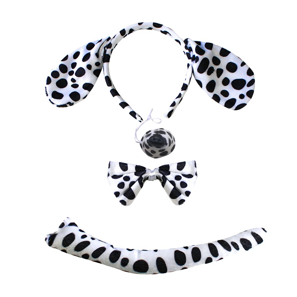 JIHUOO Dalmatian Dog Ears Animal Ears Headband Nose Tail and Bow Tie Party Hair Hoop Cosplay Hair Band Costume Head Band Jungle Party Favors