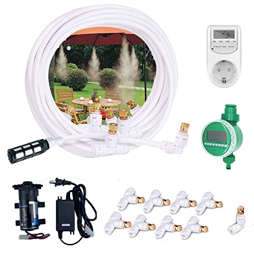 Rociadores con Temporizador Y Bomba para Patio Exterior, Sistema de Enfriamiento por Nebulización, Sistema de Enfriamiento por Nebulización de Agua para Exteriores, Kit de Manguera de Nebulización P