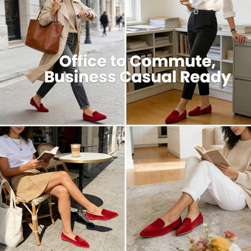 Image of MUSSHOE Pointed Toe Flats for Women, Comfortable Business Casual Work Shoes, Slip On Loafers with Arch Support, Office Walking Flats for All Day Standing