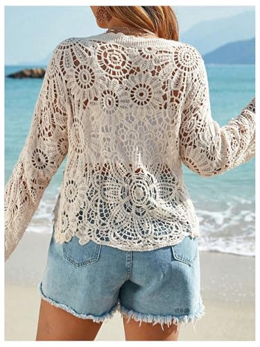 Floerns Women's Plus Size Hollow Out Knit Cardigan Sweater Long Sleeve Button Cover Up3