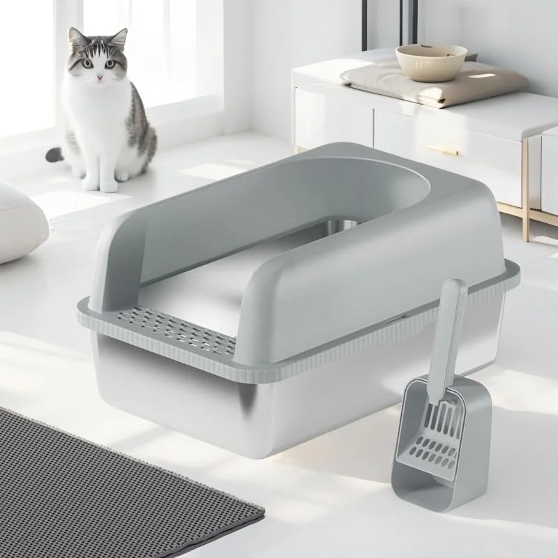 Caja de arena para gato de acero inoxidable grande miniatura 6