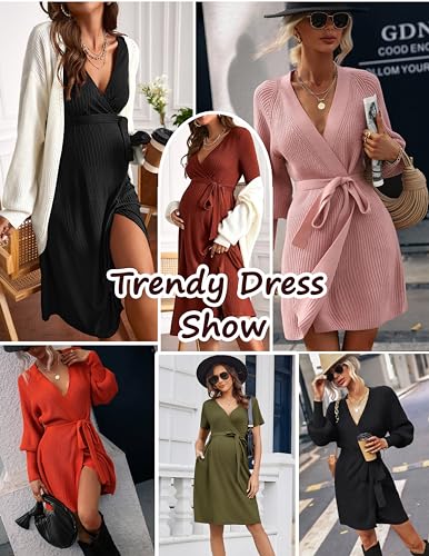 Ekouaer Maternity Short Sleeve Nursing Dresses V Neck Business Work Outfit Wear Dress For Pregnancy Women Ice Green L thumb #4