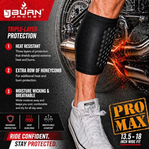 Image of BurnJacket ProMAX Motorcycle Exhaust Pipe Burn Protective Sleeve Leg Guard with Triple Layer Protection, Fits 13.5-18 Inch Calf - Heat Shield for Legs - Calf Guard - Premium Motorcycle Accessories