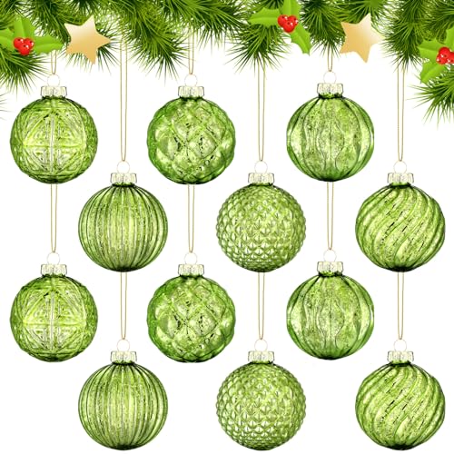 Jenaai 12 Pcs 2.36 Inch Lime Green Glass Christmas...