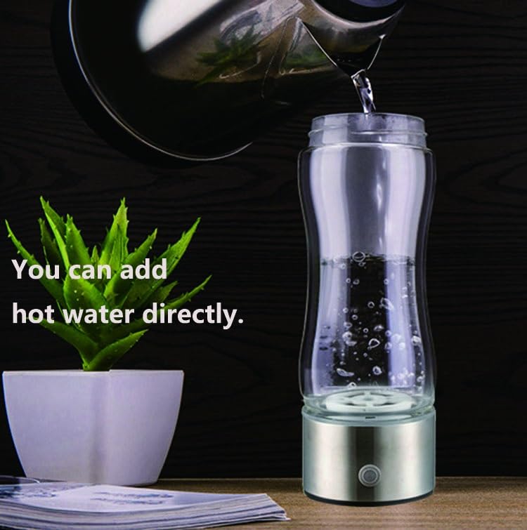 Hydrogen Water Bottle Portable Hydrogen-Rich Water Generator Ionizer 5 Minutes to Generate Hydrogen Concentration 1300-1600PPB High Borosilicate Glass Bottle 430ml