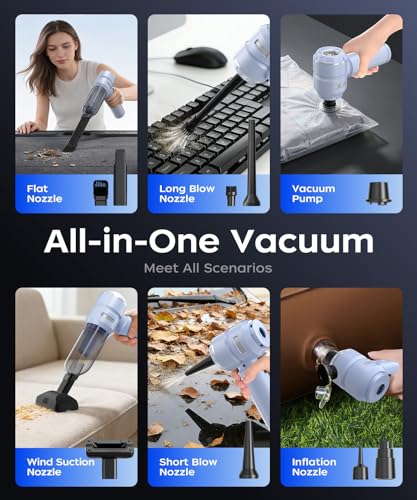 Image of VNOST Car Vacuum,3 Suction Modes,Portable Mini Cordless Cleaner with 50000pa Suction Power,Type-C Charge,Handheld Vacuum for Home,Car,Birthday Gifts for Men Dad Husband(Blue)