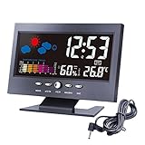 Lomanda Digital Alarm Clock 5.5” Colorful Display Screen with Weather Forecast/Date/Indoor Humidity Temperature/Snooze/Charging Cable(Black)