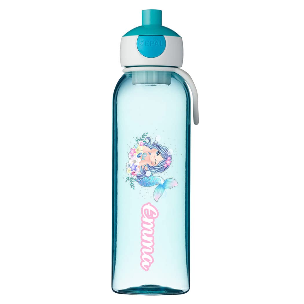 Ferocity Lunchbox Set für Kinder Mädchen zur Schule Personalisiert mit Namen Brotdose Wasserflasche Trinkflasche BPA frei Essen für Unterwegs mit Gabel und Bento Fach To Go Mermaid [153]