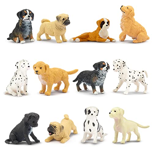 TOYMANY 12 Stück Mini Hund Tierfiguren, Realistische Hundefiguren Spielzeugset, Kunststoff-Mini-Welpenfiguren, Weihnachten, Hündchen Kuchen Cupcake Topper，Geburtstagsgeschenk für Kinder