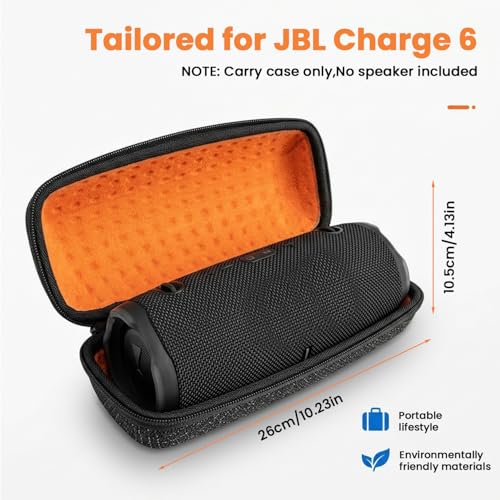 Image of ZORBES Sound Transmission Carrying Case for JBL Charge 6 Speaker, Durable Travel Bag with Shock-Resistant EVA Hard Shell, Water-Resistant Dual Zipper Closure, Soft Interior Lining, and Secure