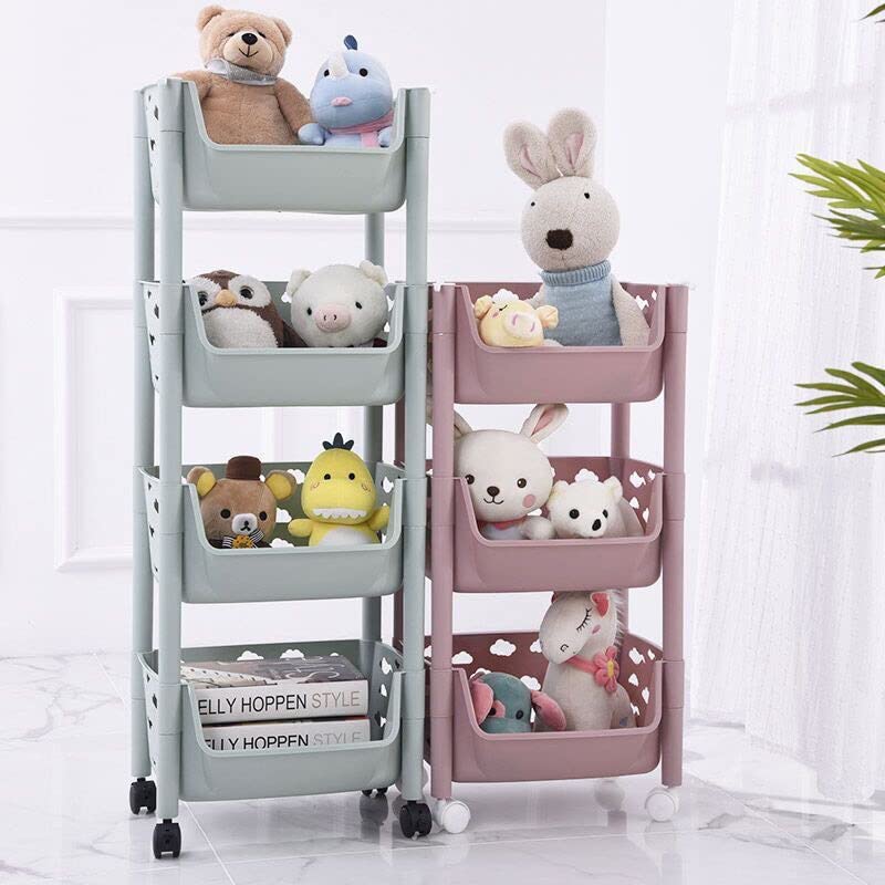 Image of PARASNATH Polypropylene,Plastic SKEP 4 Layer Fruit & Vegetable Basket Trolley (Ivory Colour) for Home & Kitchen Fruit Basket Storage Rack Organizer Holders kitchen trolley - Rectangular