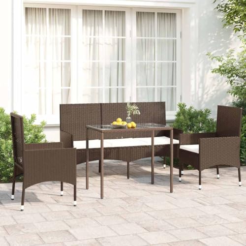 Qnhdfrt Garten Lounge Set 4 Teile Poly Rattan Braun mit Kissen Outdoor...