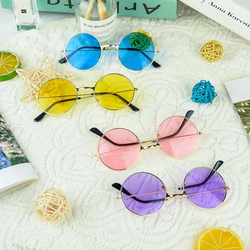 Bouboni X2019BBJYB-4-HUNS-A Pairs Hippie Sunglasses 4 Colors Round Hippie Glasses 60S 70S Outfits Groovy Party Decorations Sunglasses thumb #6