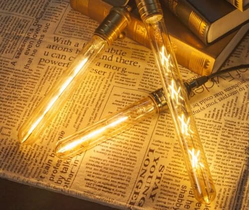 Image of OML T30 300mm 8W LED Filament Bulb - Amber Glass, Warm White 2700K, E27 Base, Vintage Edison Bulb for Wall Sconces, Chandeliers, and Decorative Fixtures