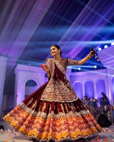 Women’s Navratri Lehenga Choli with Dupatta-Digital Printed Multi-Color Traditional Outfit for Wedding&Festival-V154