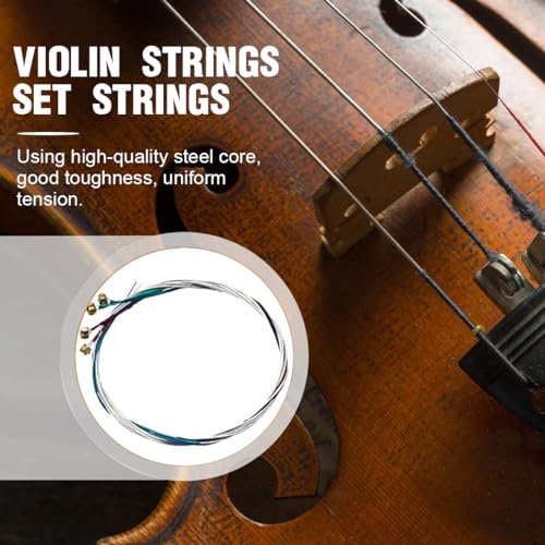KSJEHW 2 Stücke Sätze Geigensaiten (E-A-D-G), Universal Violinsaiten Voller Satz Stahlkern Stahlsaiten für 4/4, 3/4, 1/2, 1/4 Geigen(mit 1 Kolophonium geliefert