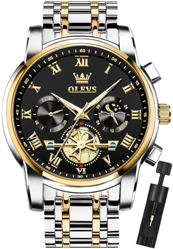Image of OLEVS Mens Watches Business Large Numer Easy to Read Quartz Watch Stainless Steel Waterproof Luminous Date Casual Male Watch