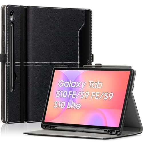 DLveer Funda para Samsung Galaxy Tab S10 Lite/S10 FE/S9 FE 10.9''/S9 11 Pulgadas con S Pen Soporte,Cuero PU + Contraportada de TPU Suave Funda con Soporte Multiángulo,Auto Activación/Reposo,Negro
