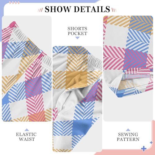 ZZKKO Check Blue Pink Yellow Boys Pants for Kids Jogger Pants with Pockets S-XL4