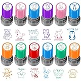 XPJBKC Stempel Lehrer Selbstfärbender, 12 Stück Lehrer Bewertung Belohnung Motivation Briefmarken, Niedliches Cartoon Lehrerstempel Kinder, Bunte Lob Siegel Ermutigung Schüler Hausaufgaben Stamper