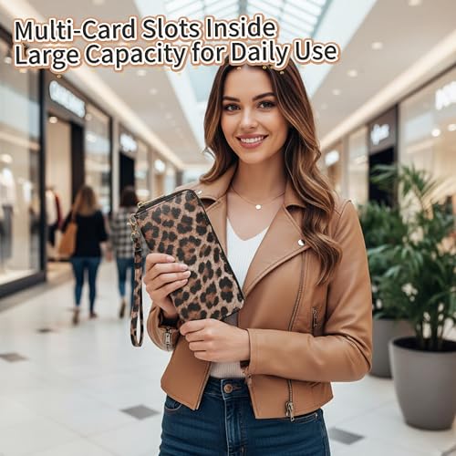 Image of Checkered Cow Print Wallet For Women Skull Goth Frog Butterfly Turtle Ladies Cluth Wristlet Wrist Strap Long Purse Zip Around Card Holder