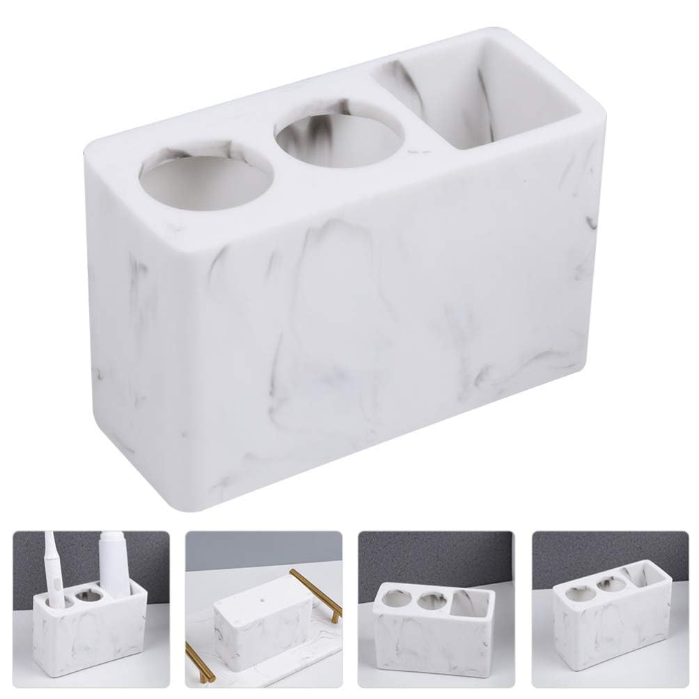 Soporte De Resina para Cepillos De Dientes, Dispensador De Pasta De Dientes Eléctrica con 3 Ranuras De Mármol, Organizador De Cepillos De Maquillaje,White