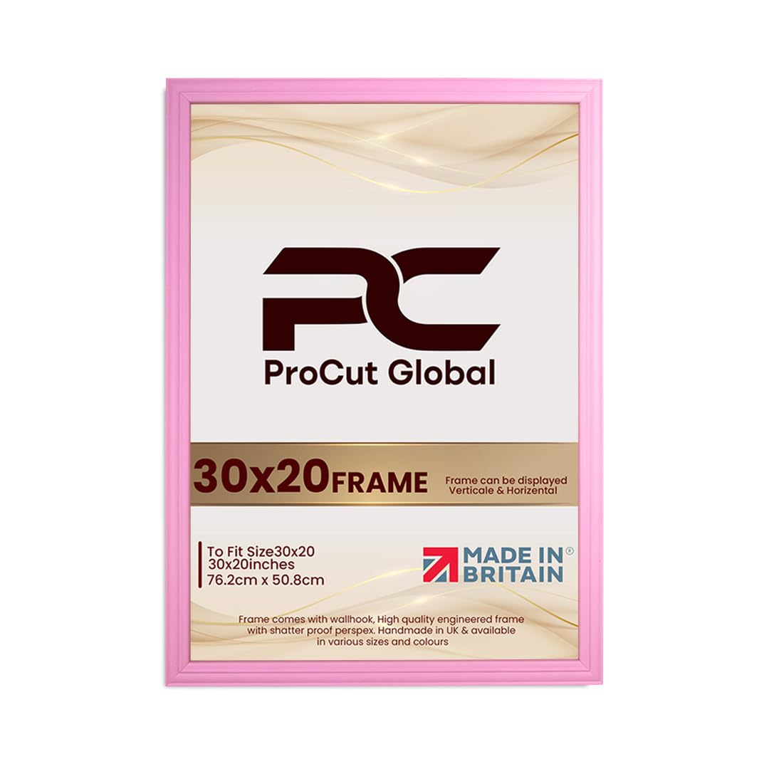 Procut Global 30x20 Pastel Pink Picture Frames - Classic Wooden Photo Frame with Shatterproof Perspex for Wall or Tabletop - Perfect for Posters, Certificates & Prints - Sizes & Colors Available