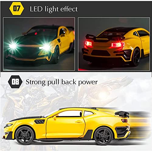 Image of DEUSON ECOM 1:32 Camro Toy Car for Kids Diecast Metal Cars Model Car for Kids Sound Light Pull Back Openable Door, Yellow