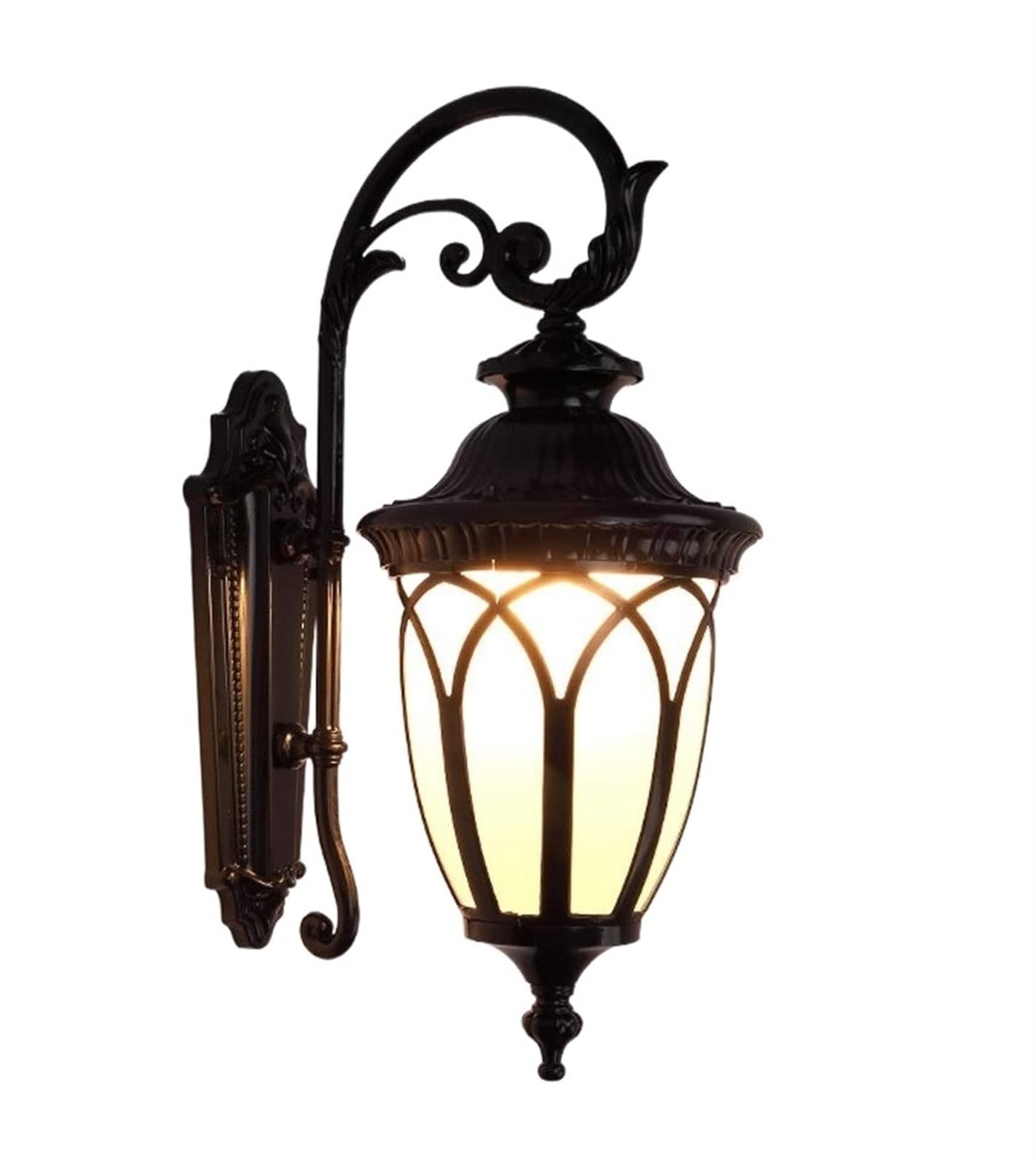 VDOQTLJT European Style Aluminum Waterproof Outdoor Wall Lamp Traditional Classical Villa Door Aisle Outer Glass Light Retro Garden Lighting Fixtures Sconce(Nero)