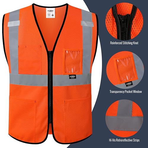 Image of JKSafety Safety Vest for men women Hi Vis Vest with Pockets and Zipper High Visibility Meet ANSI Standard(BX310