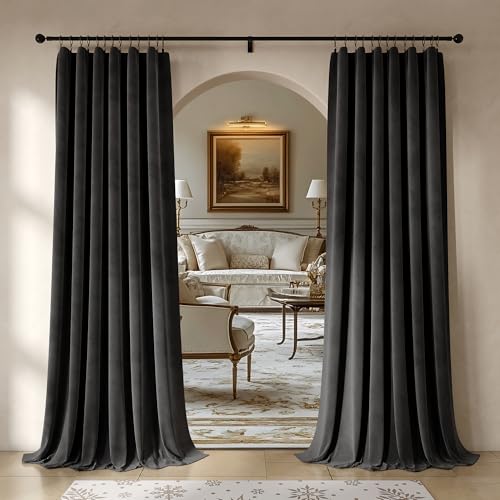 Image of Beauoop Black Velvet Curtains 84 Inches Long 2 Panels for Bedroom Living Room Soft Luxury Room Darkening Thermal Insulated Soundproof Rod Pocket Window Treatments Drapes, 52X84 Set of 2