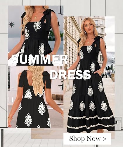 Image of CURBODO Women's Summer Maxi Dress Boho Spaghetti Straps Casual Long A-line Smocked Beach Dress Square Neck Flowy Sun Dress