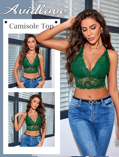 Image of Avidlove Bralettes for Women Lace Wireless Bra V Neck Racerback Crop Top Adjustable Lingerie No Padded