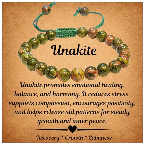 ANAYA AGATE Healing Crystal Bracelet – Chic Gemstone Bracelet for Men and Women – 8mm Round Bead Bracelets for Spiritual Healing, Protection, Positive Energy - Unakite